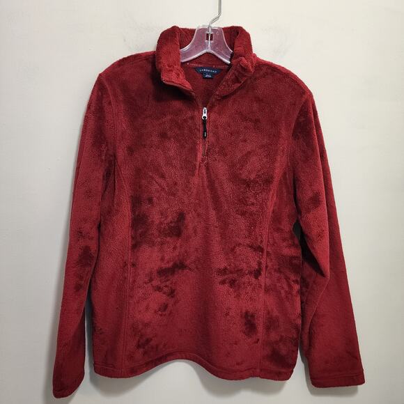 Lands' End super soft plush 1/4 zip pullover red fleece woman's size medium - Picture 1 of 9